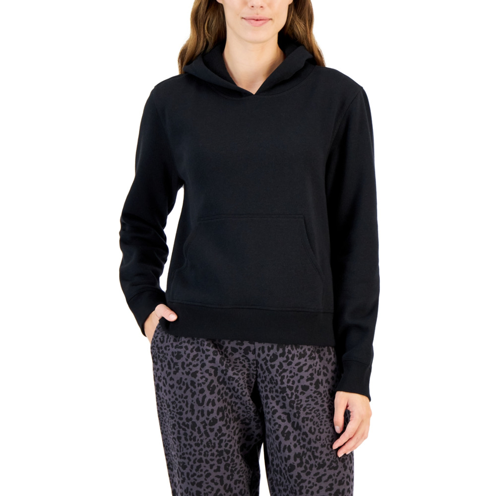 ID Ideology Women Solid Sweatshirt Hoodie Black Size XS